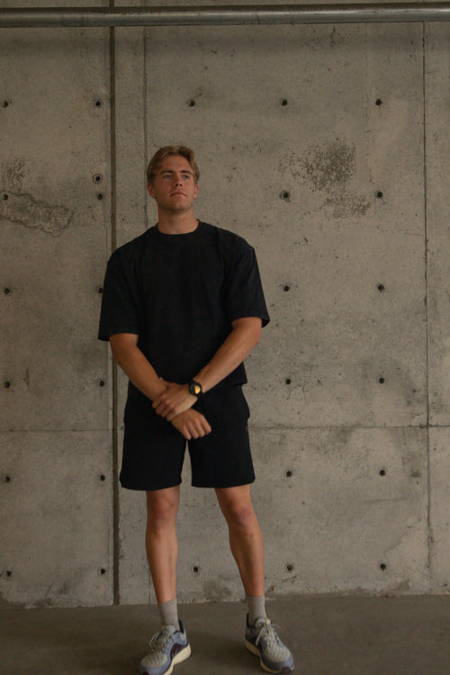 Box-Cut Classic BIG BACK Tee in Washed Black